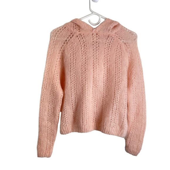 Sezane Theodore Kid Mohair Blend Open Knit Hooded Sweater Pink Size XS - Picture 3 of 10